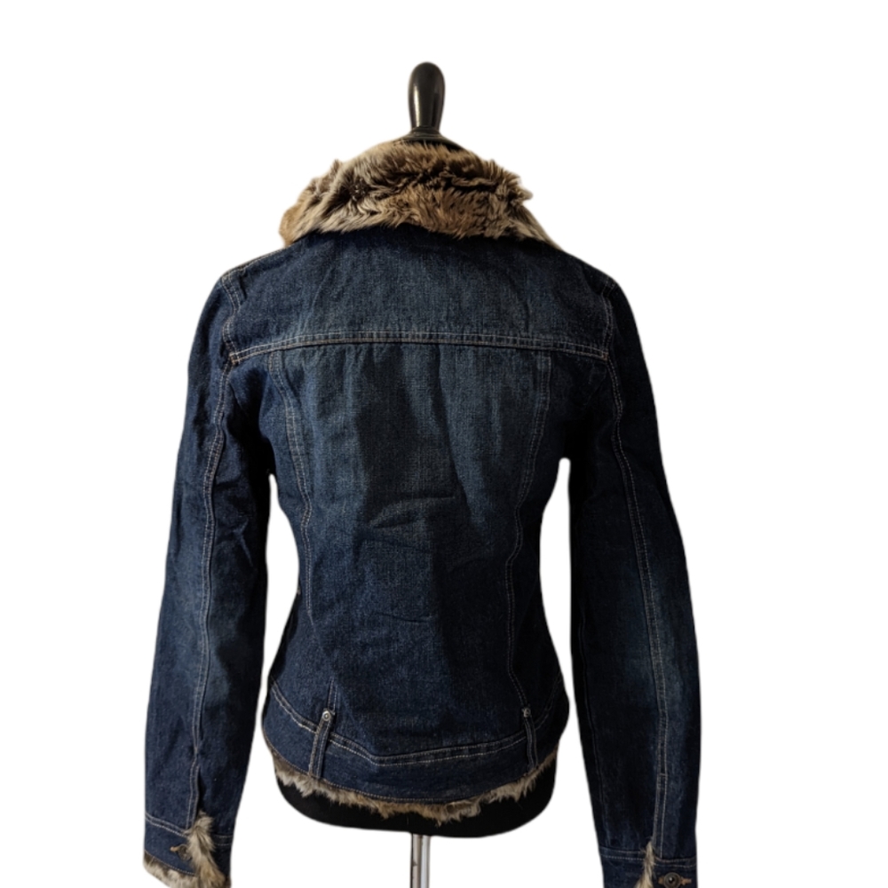 NEW Abercrombie and Fitch Faux Fur Blue Lined Denim Jean Jacket Size M - Picture 4 of 5